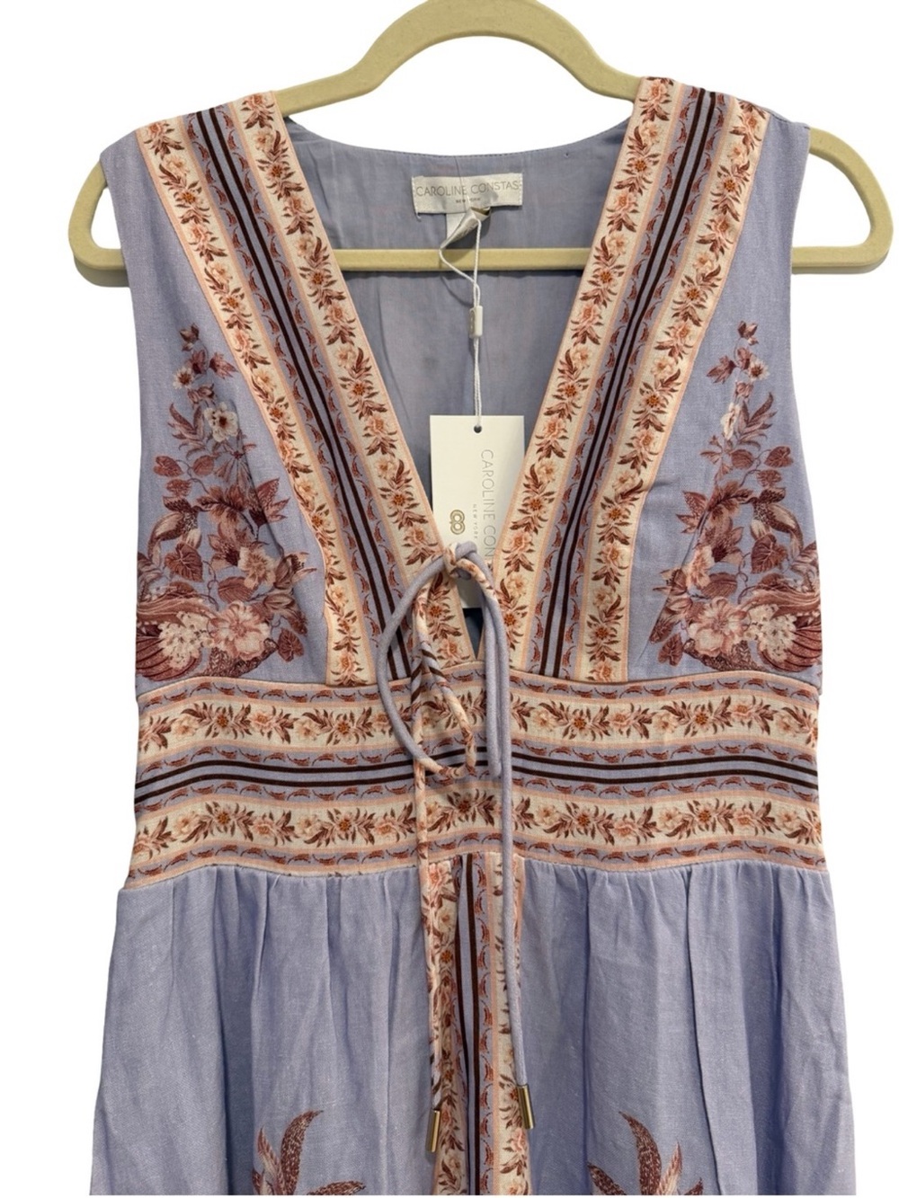Caroline Constas Lavender Floral Linen Maxi Dress S NWT - Picture 4 of 9